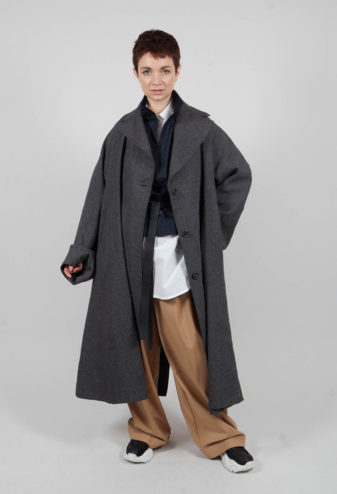 Oversized Longline Coat in Swamp Mel - 1191207