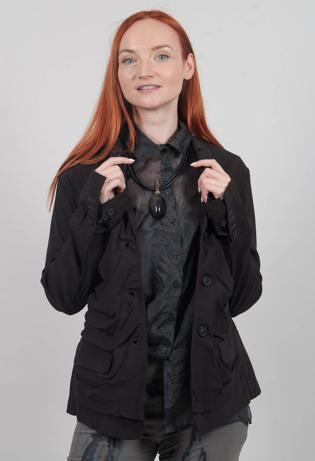 Ruched Blazer in Swamp - 1211102