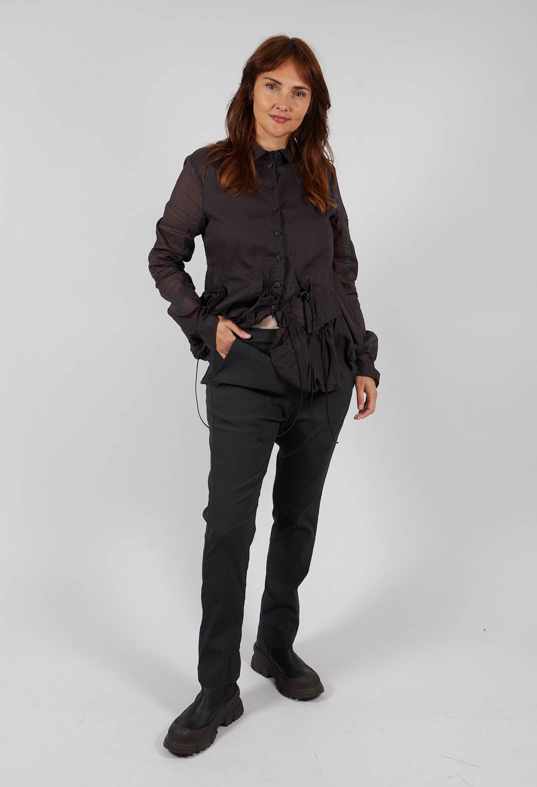 Pull On Slim Fit Trousers in Swamp - 1210103