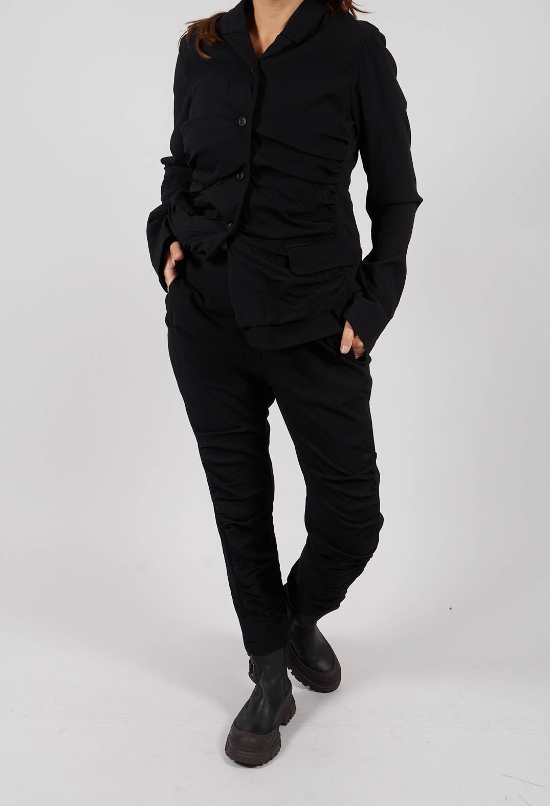 Pull On Trousers with Ruched Leg in Black - 1210104