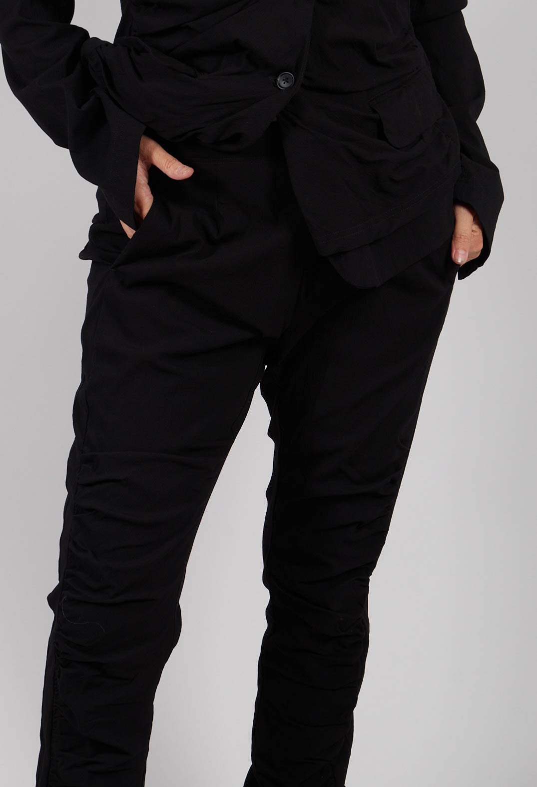 Pull On Trousers with Ruched Leg in Black - 1210104
