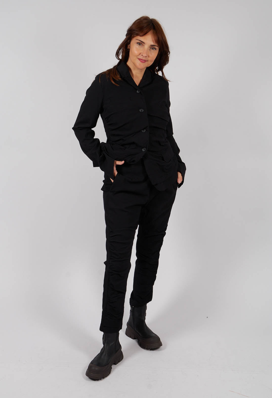 Pull On Trousers with Ruched Leg in Black - 1210104