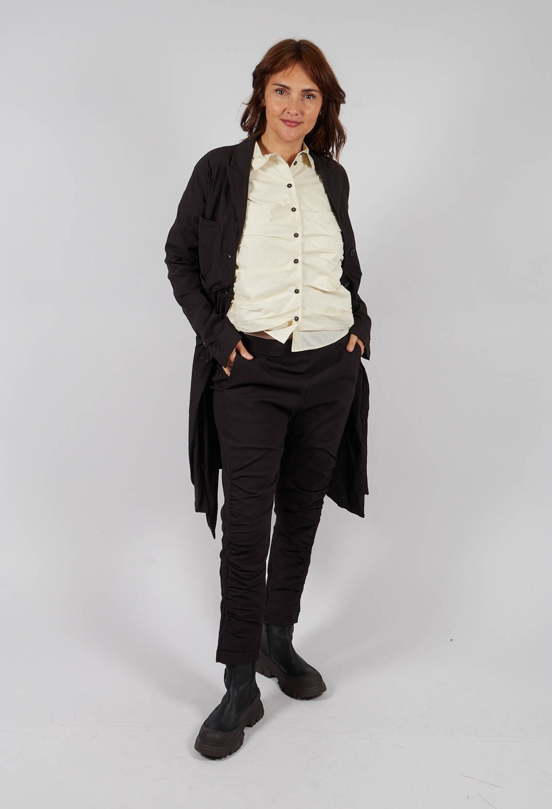Pull On Trousers with Ruched Leg in Turf - 1210104