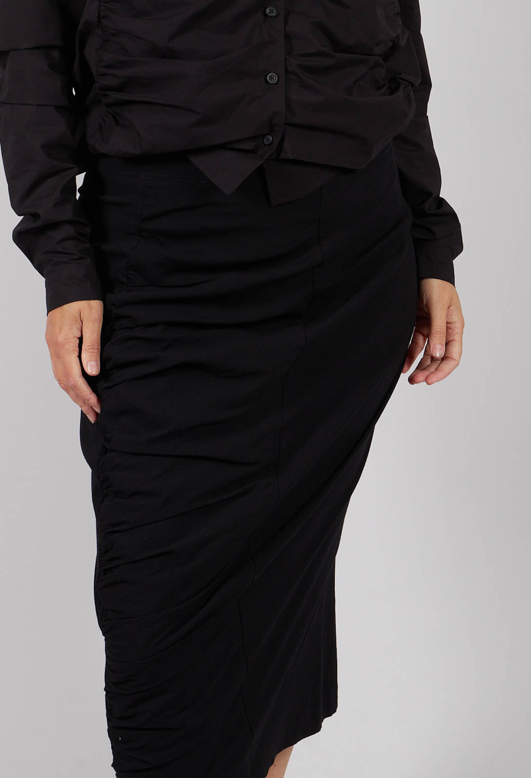 Pull On Ruched Pencil Skirt in Black - 1210305