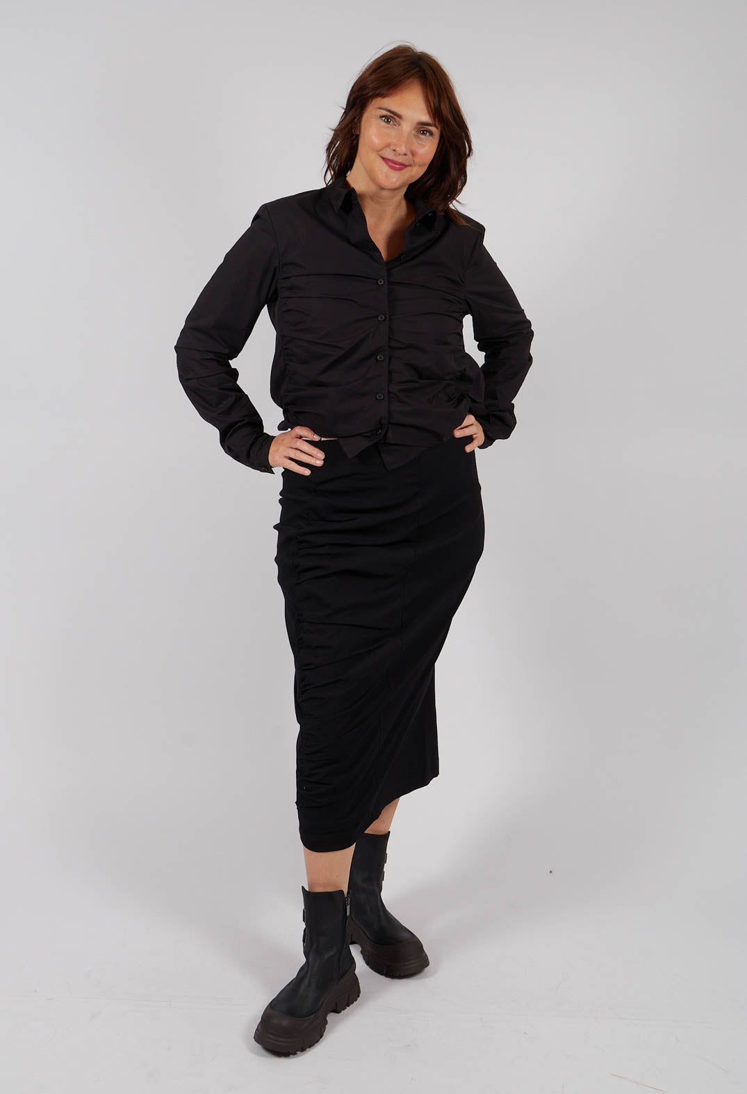 Pull On Ruched Pencil Skirt in Black - 1210305