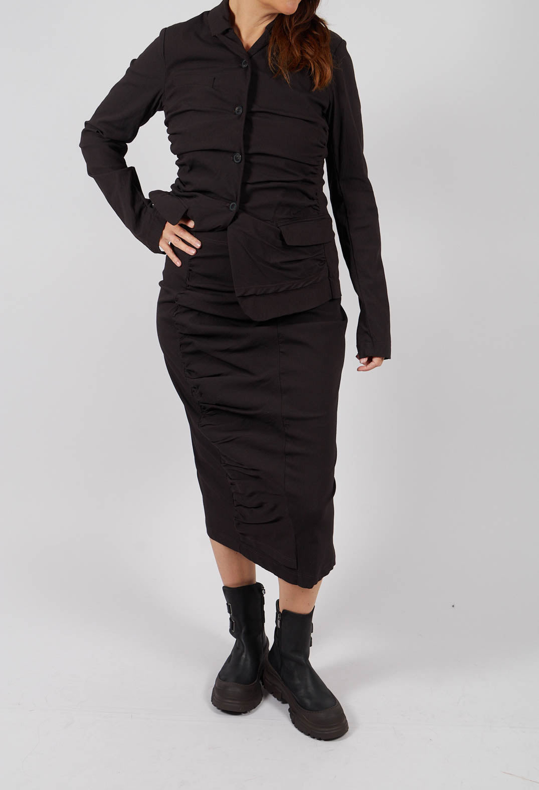 Pull On Ruched Pencil Skirt in Turf - 1210305