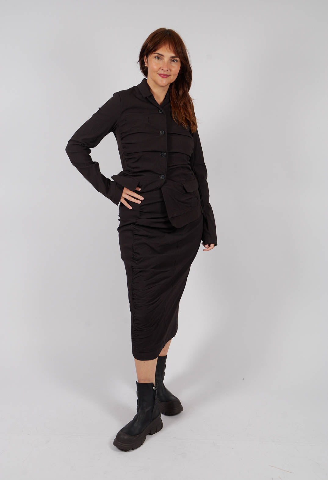 Pull On Ruched Pencil Skirt in Turf - 1210305