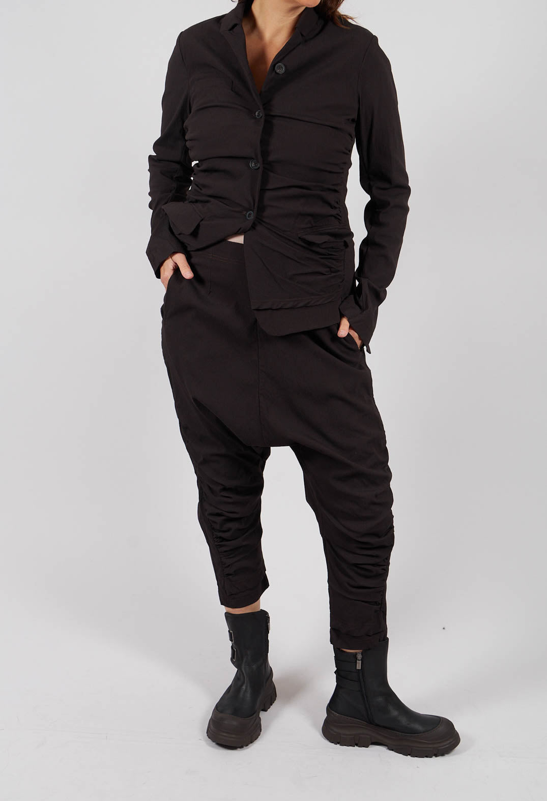 Drop Crotch Trousers with Ruched Leg in Turf - 1210109