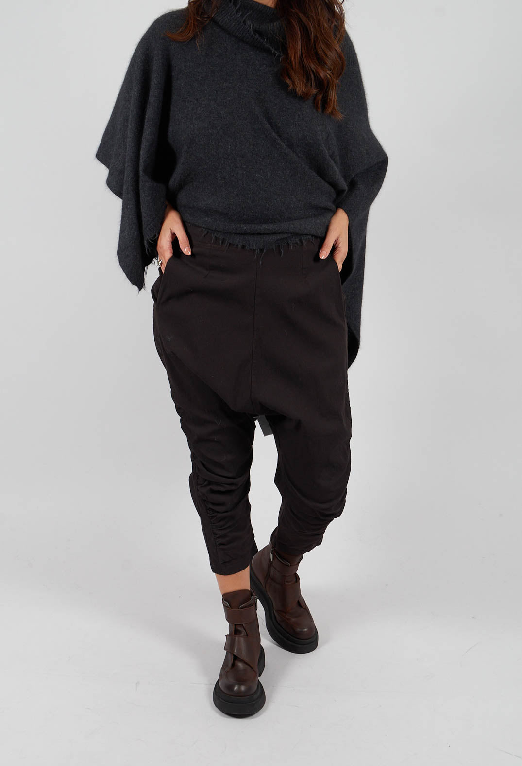 Drop Crotch Trousers with Ruched Leg in Turf - 1210109