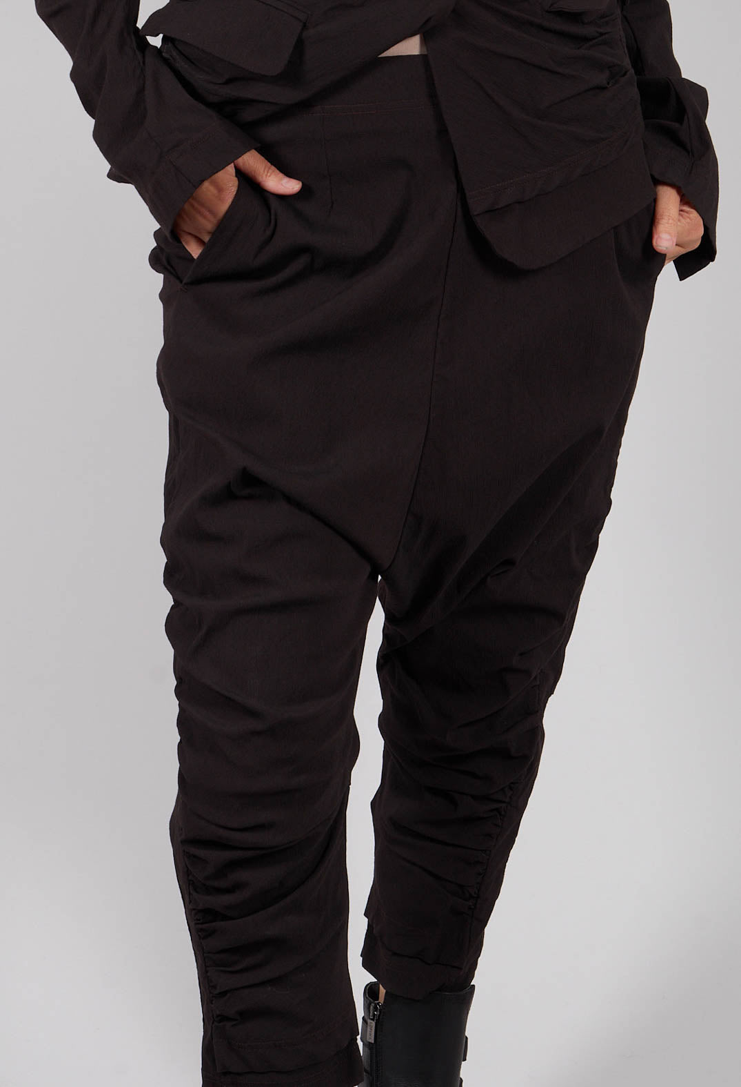 Drop Crotch Trousers with Ruched Leg in Turf - 1210109