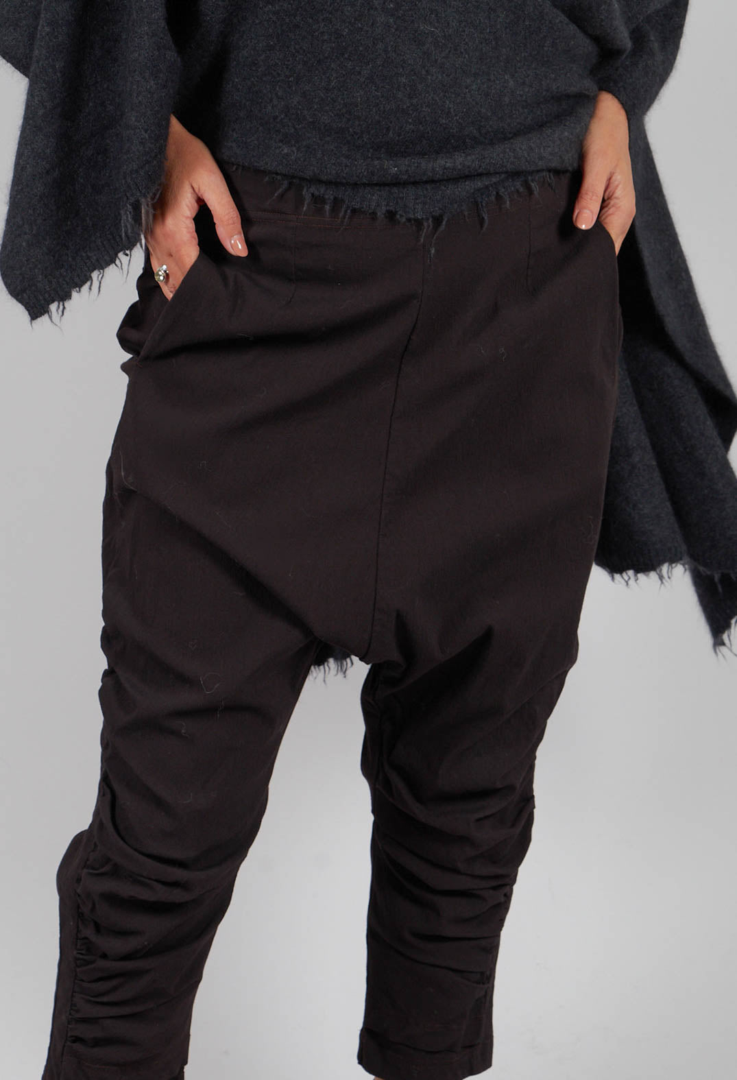 Drop Crotch Trousers with Ruched Leg in Turf - 1210109