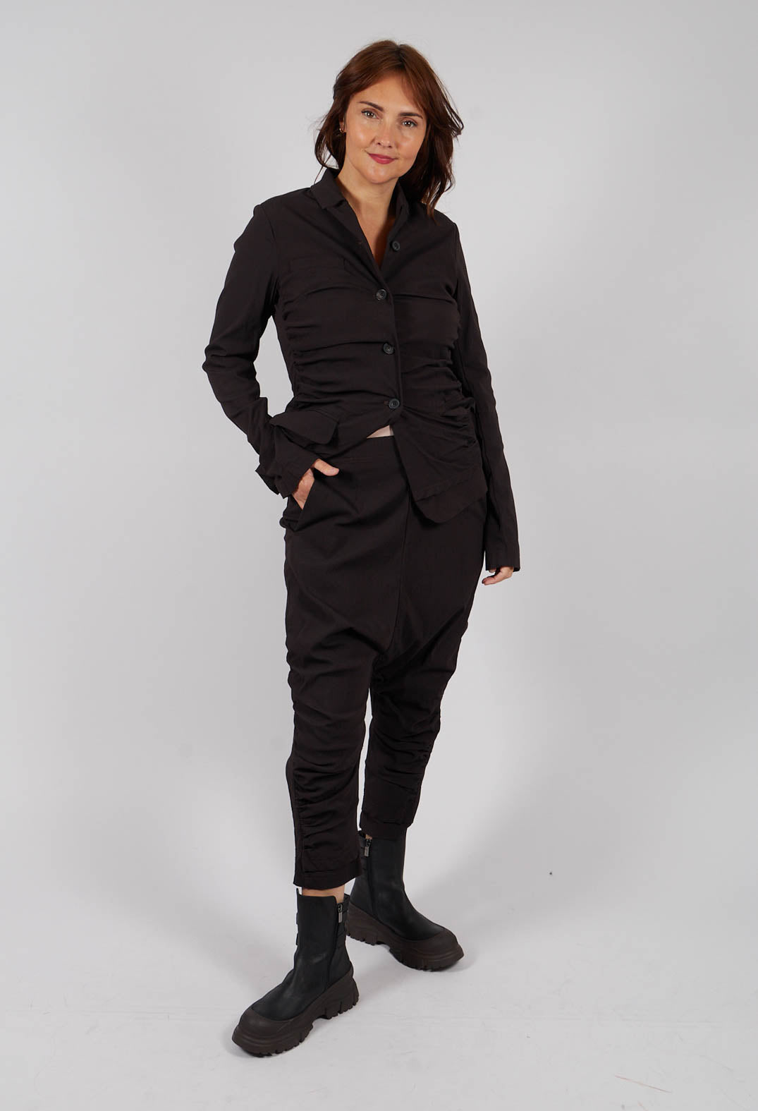 Drop Crotch Trousers with Ruched Leg in Turf - 1210109
