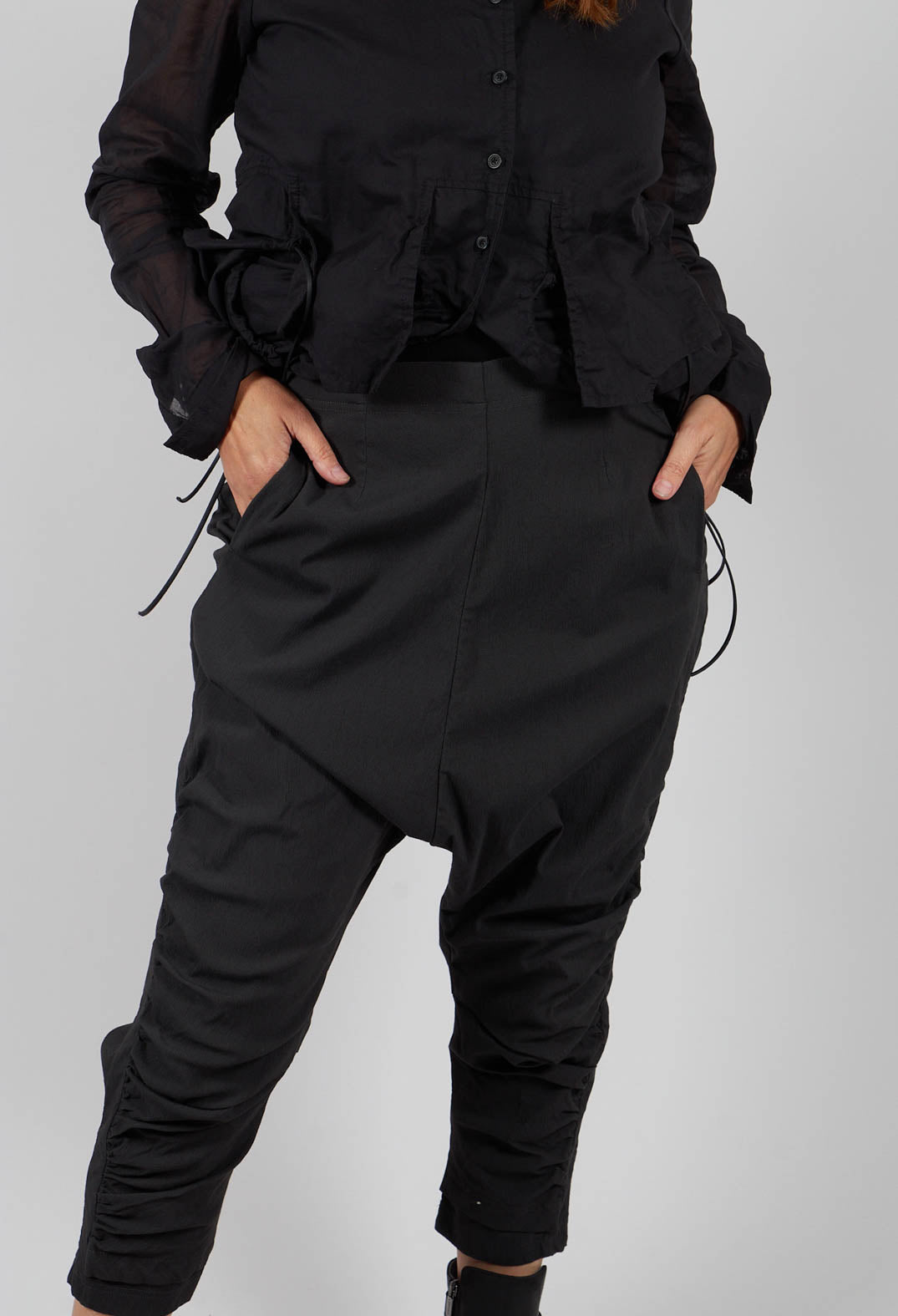 Drop Crotch Trousers with Ruched Leg in Swamp - 1210109