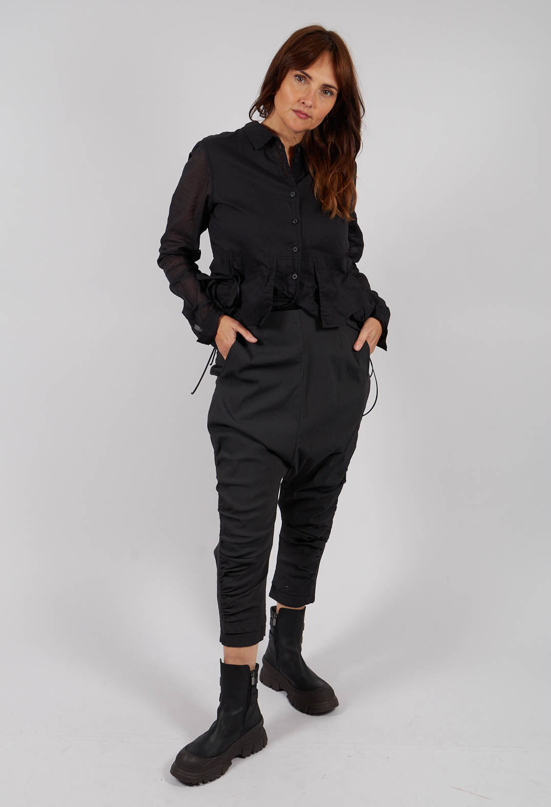 Drop Crotch Trousers with Ruched Leg in Swamp - 1210109