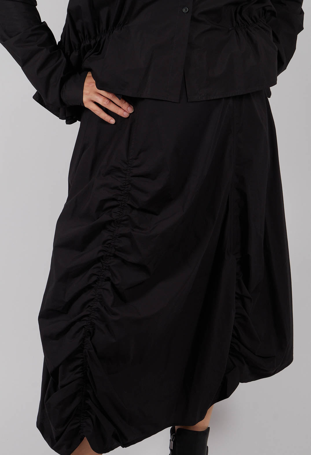 Ruched A-Line Skirt in Black - 1230303