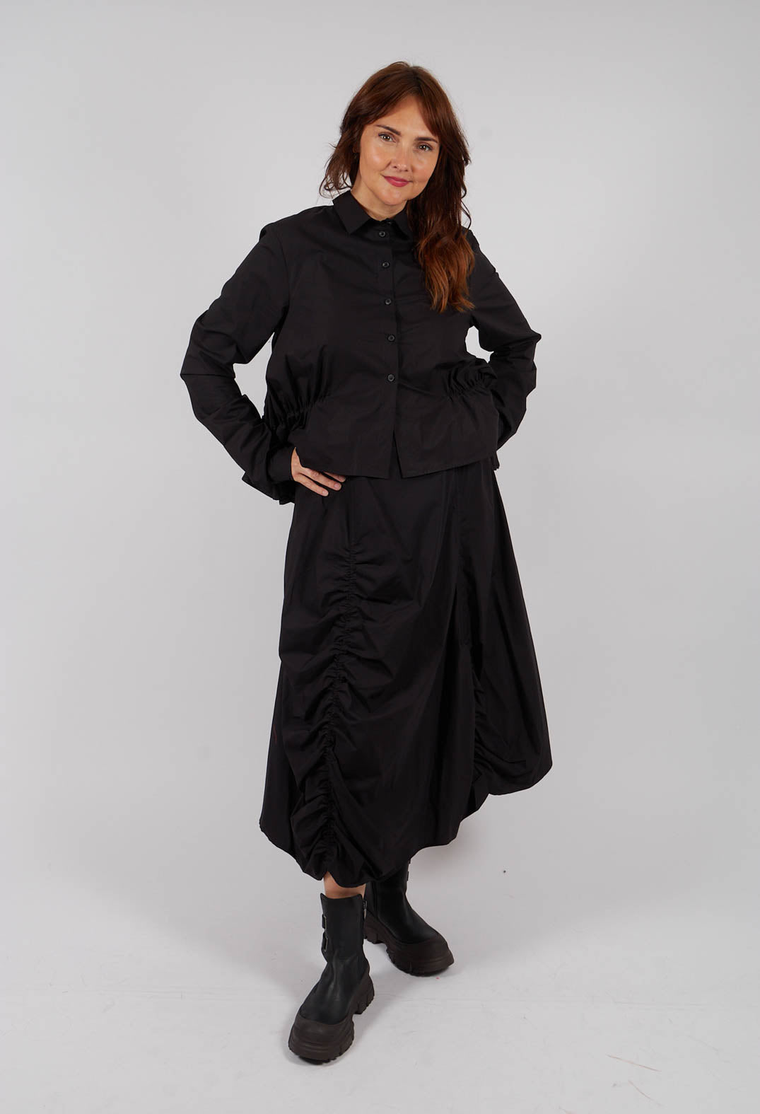 Ruched A-Line Skirt in Black - 1230303