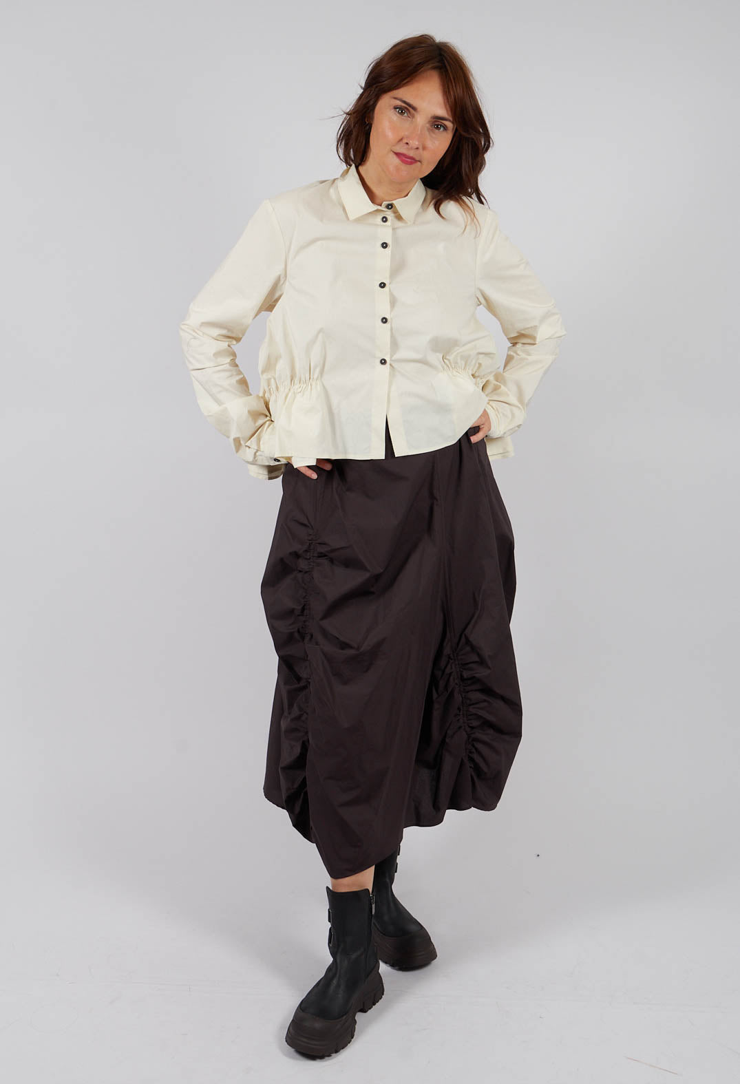 Ruched A-Line Skirt in Turf - 1230303