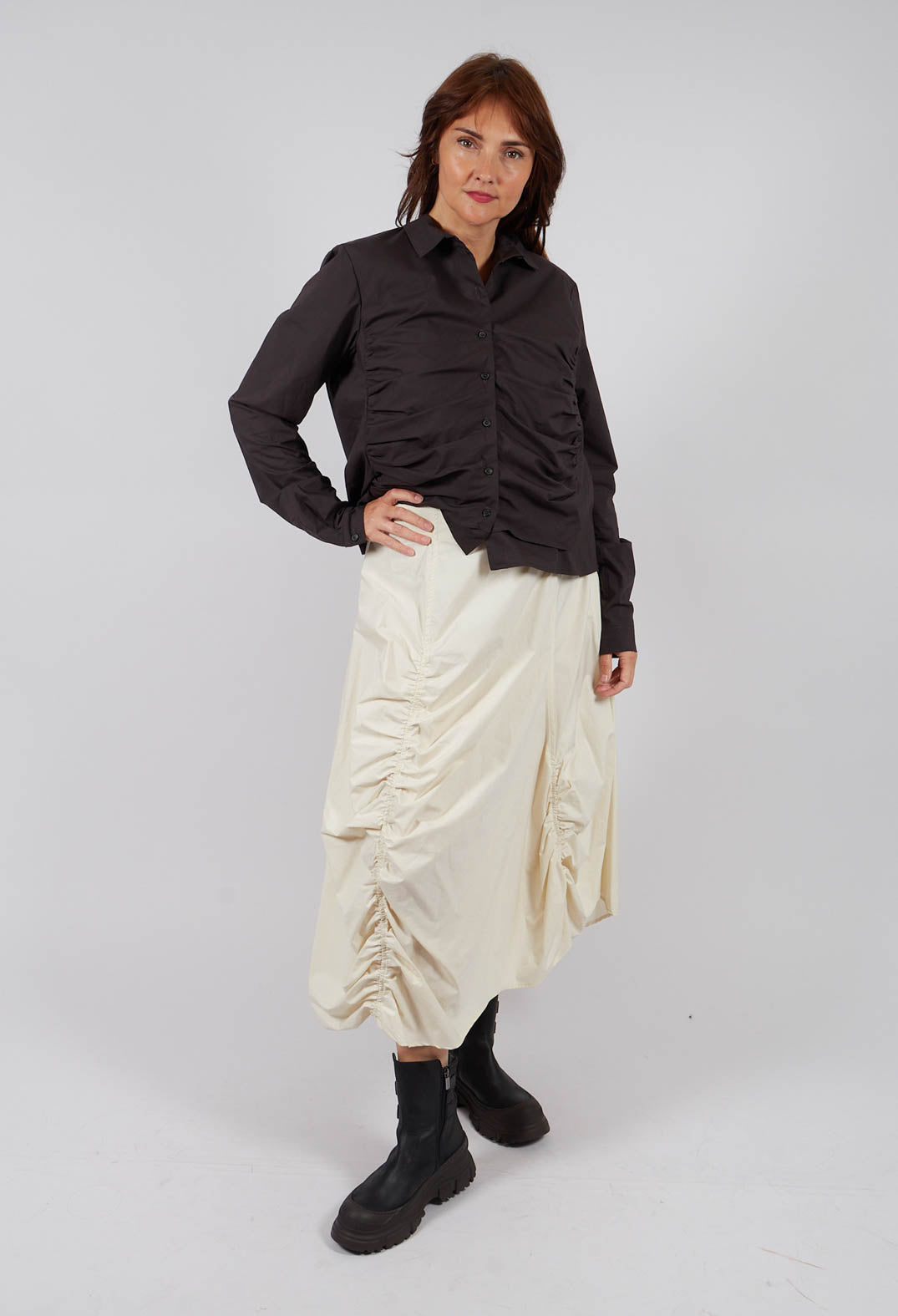 Ruched A-Line Skirt in Bone - 1230303
