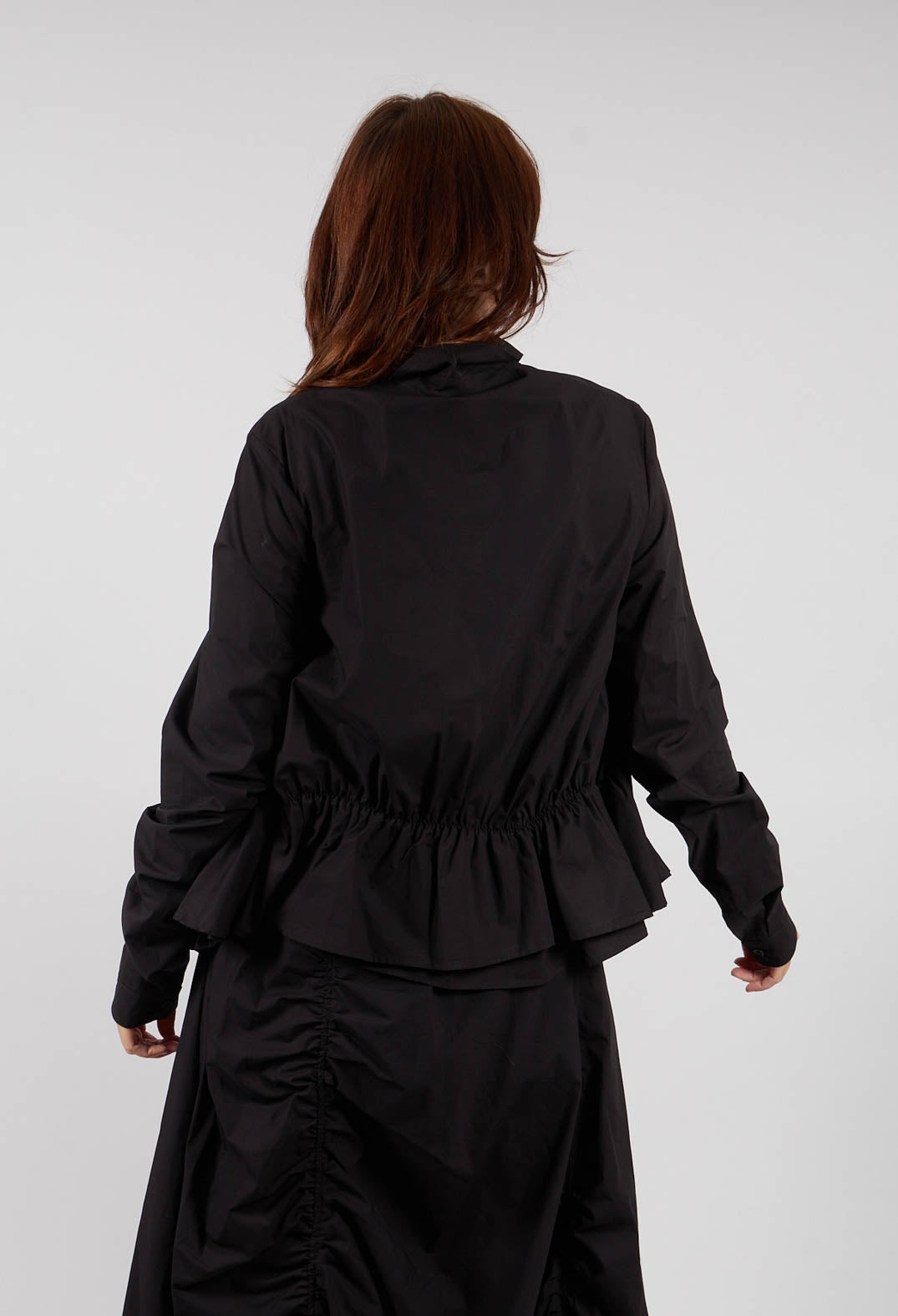 Cotton Shirt with Gathered Hemline in Black - 1230404