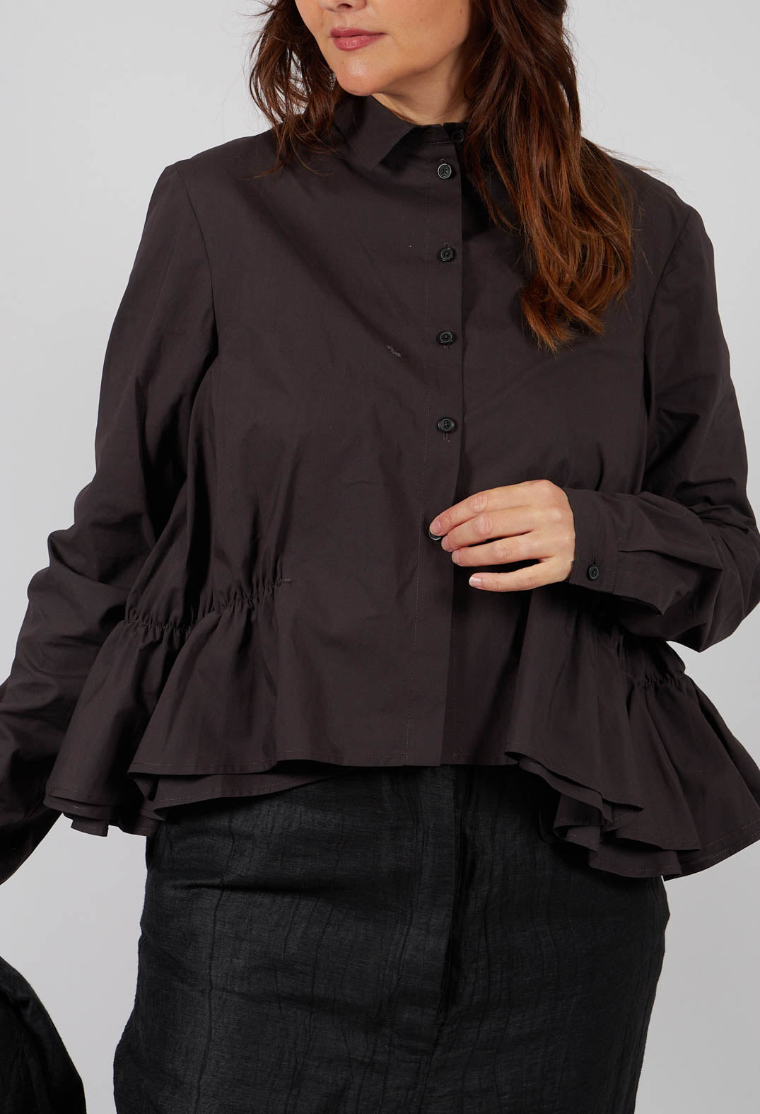 Cotton Shirt with Gathered Hemline in Turf - 1230404