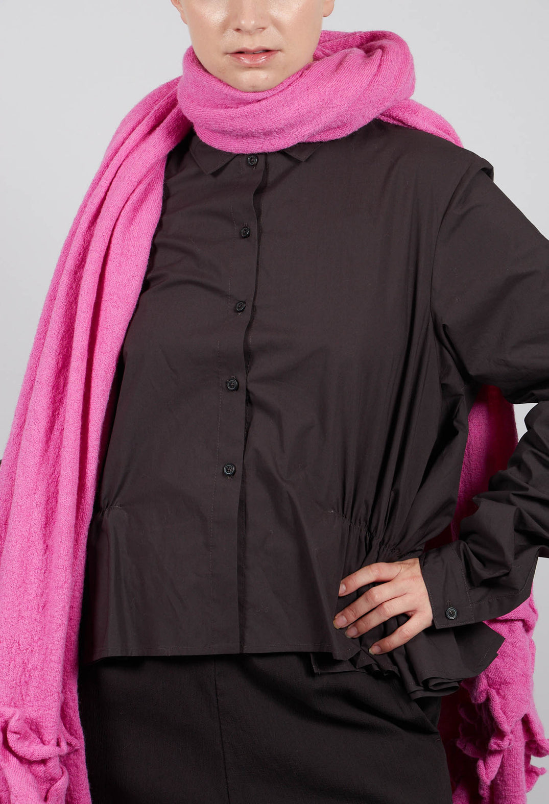 Cotton Shirt with Gathered Hemline in Turf - 1230404