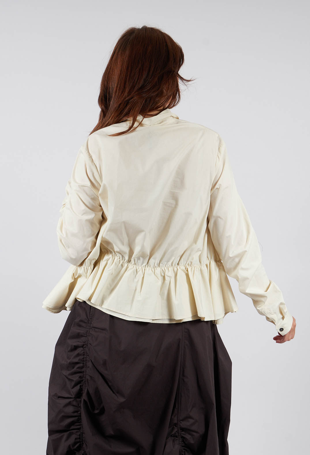 PRE-ORDER - Cotton Shirt with Gathered Hemline in Bone - 1230404