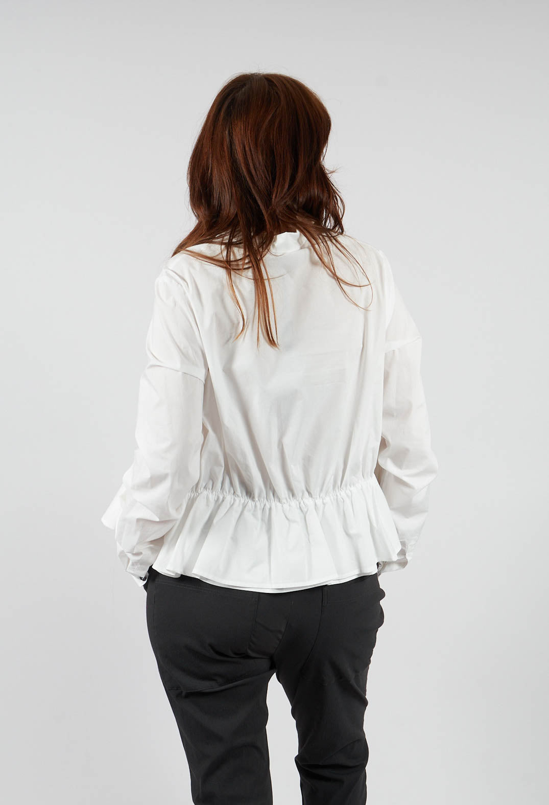 Cotton Shirt with Gathered Hemline in Ghost White - 1230404