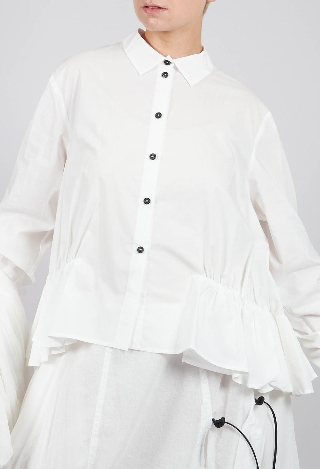 Cotton Shirt with Gathered Hemline in Ghost White - 1230404