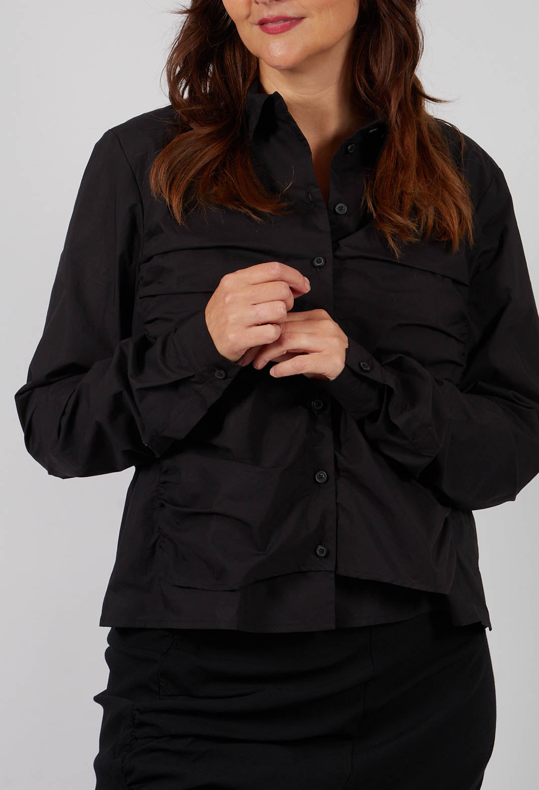 Ruched Cotton Shirt in Black - 1230406