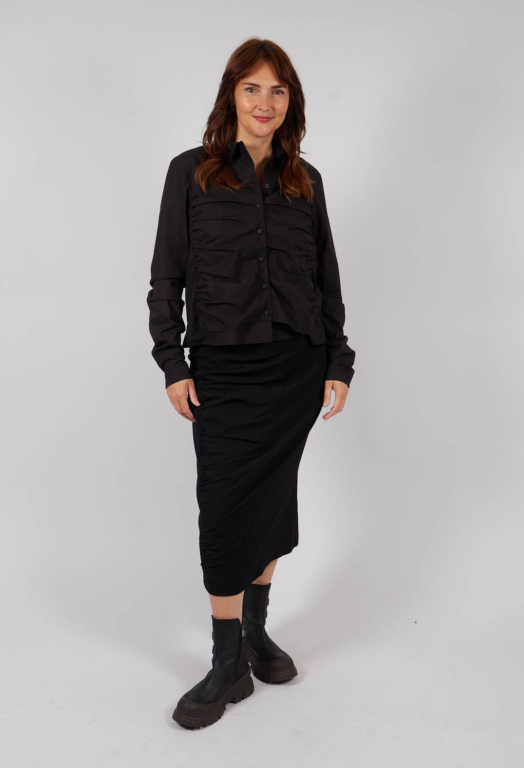 Ruched Cotton Shirt in Black - 1230406