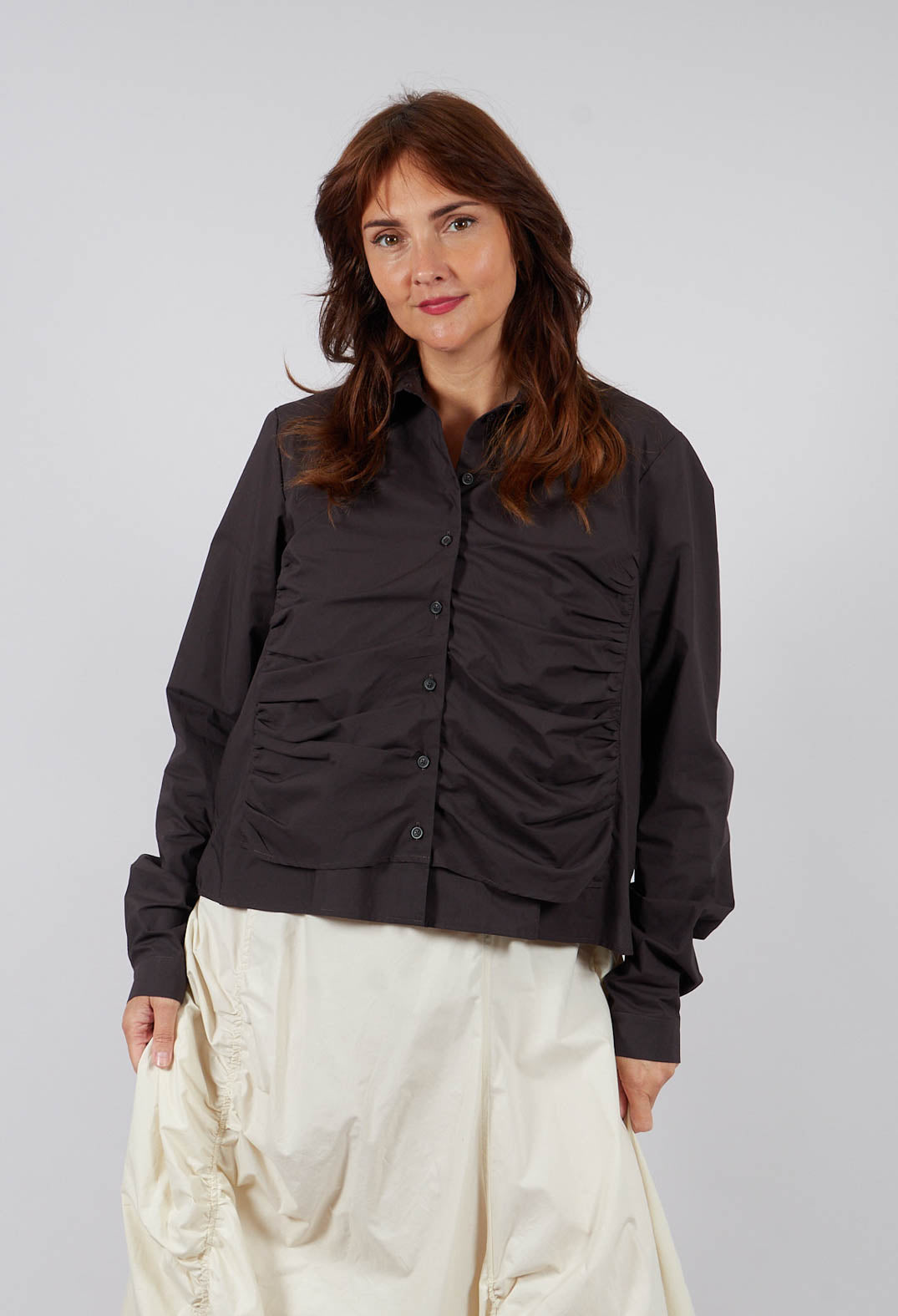 Ruched Cotton Shirt in Turf - 1230406