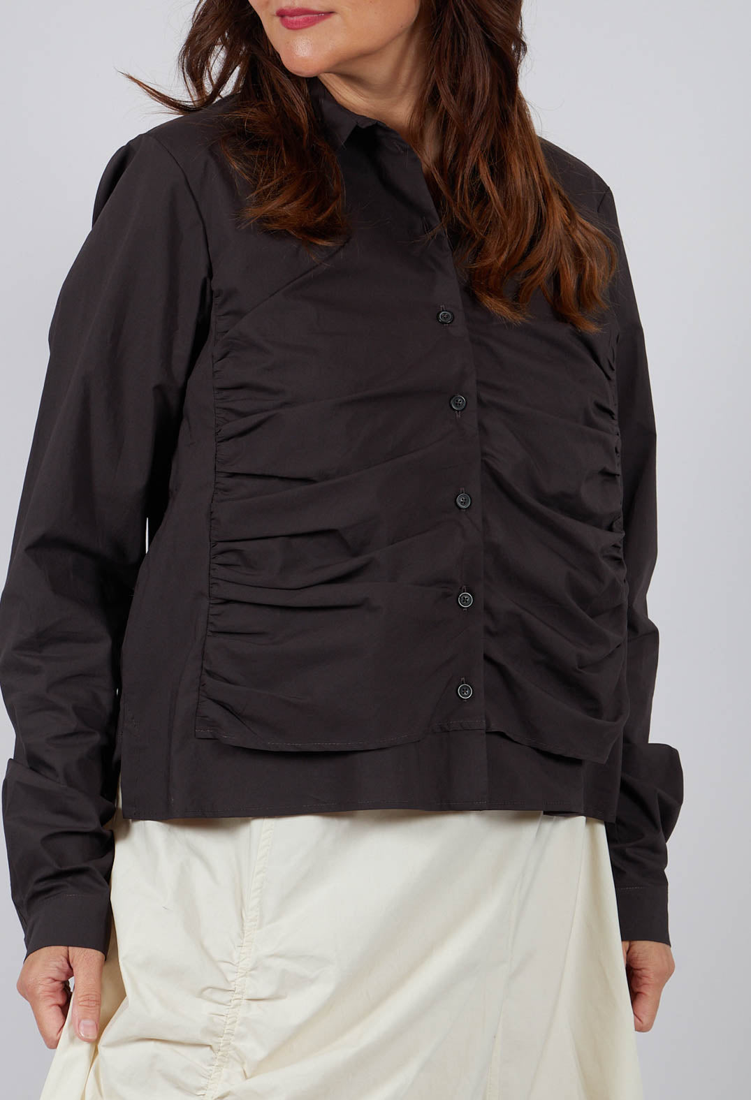 Ruched Cotton Shirt in Turf - 1230406