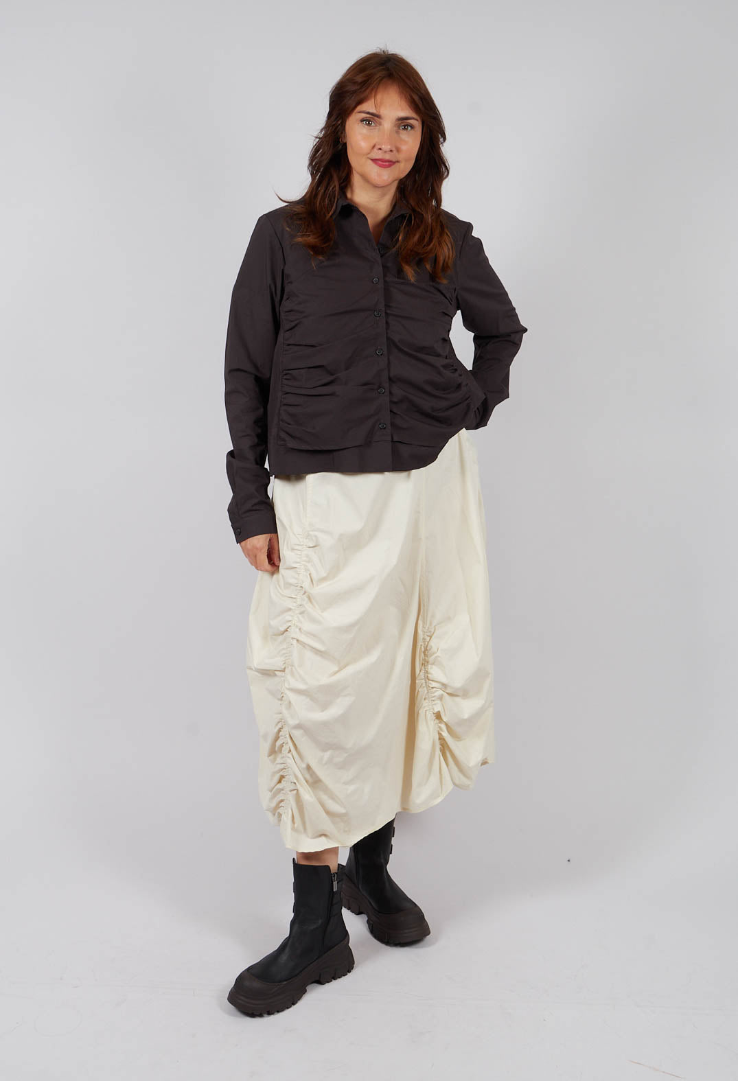 Ruched Cotton Shirt in Turf - 1230406