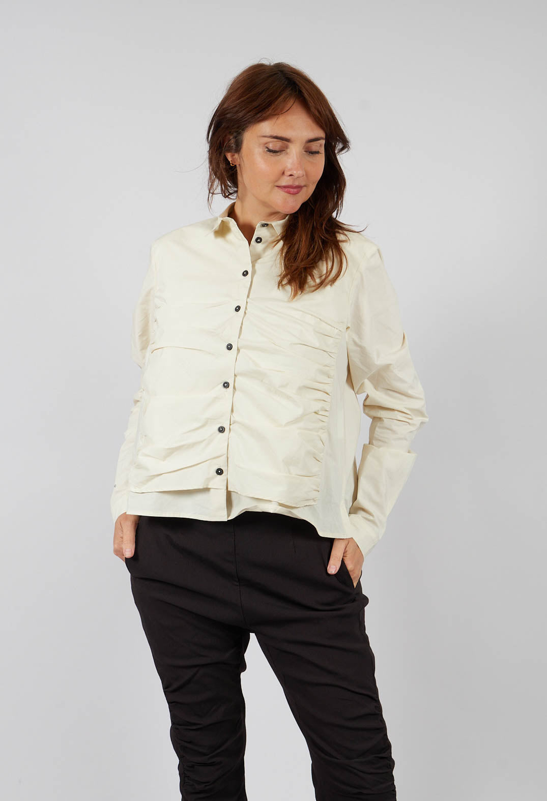 Ruched Cotton Shirt in Bone - 1230406