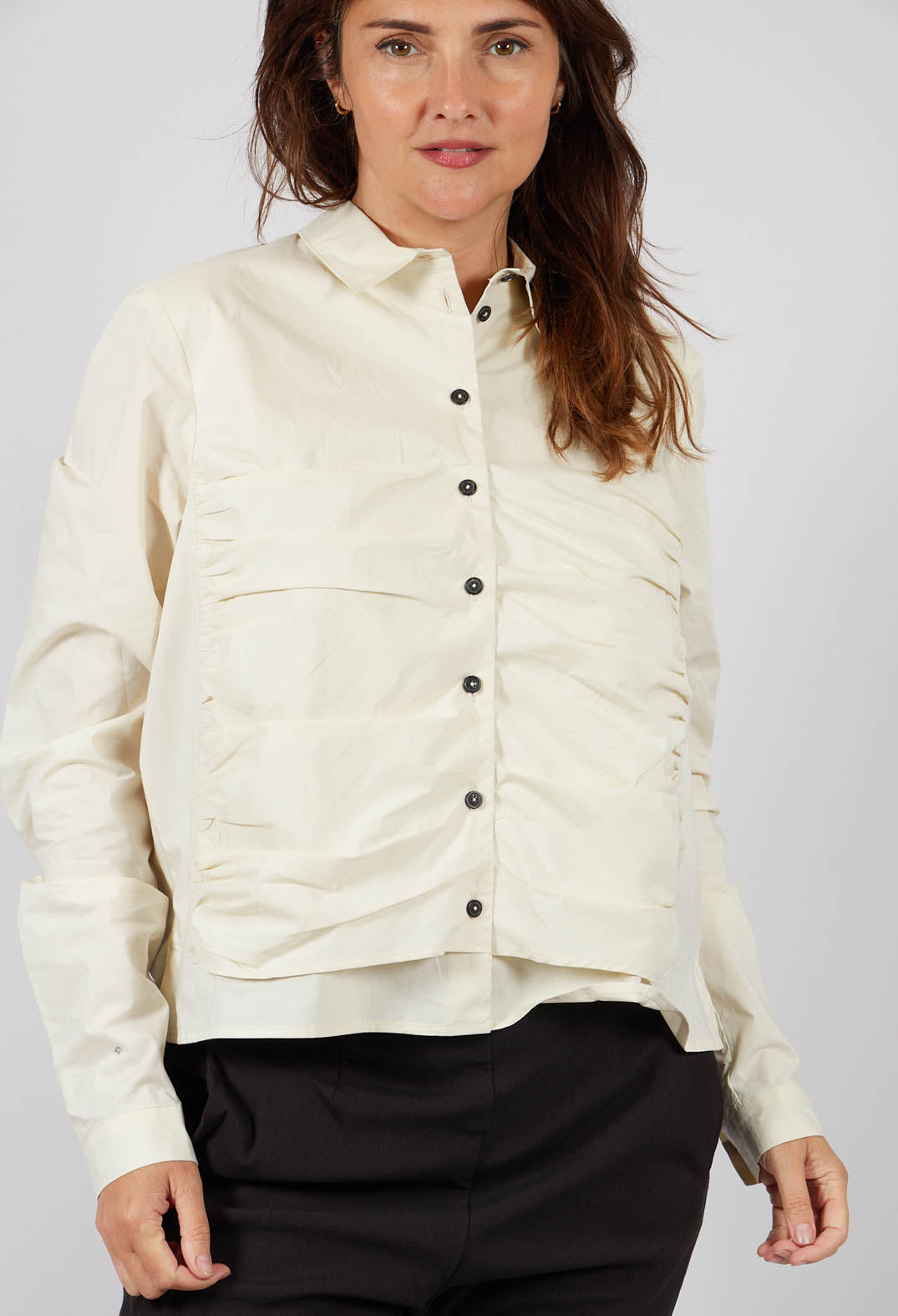 Ruched Cotton Shirt in Bone - 1230406