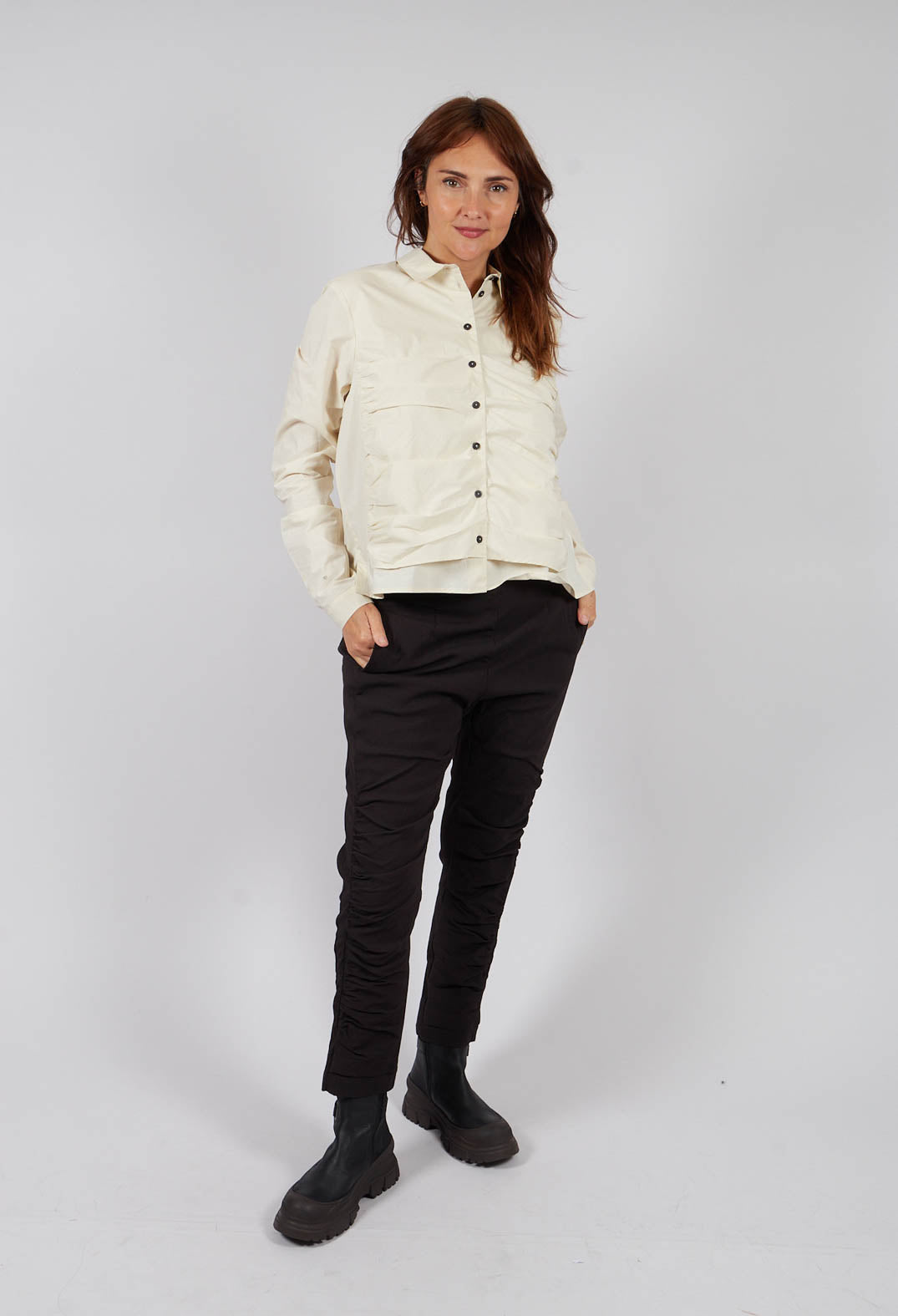 Ruched Cotton Shirt in Bone - 1230406
