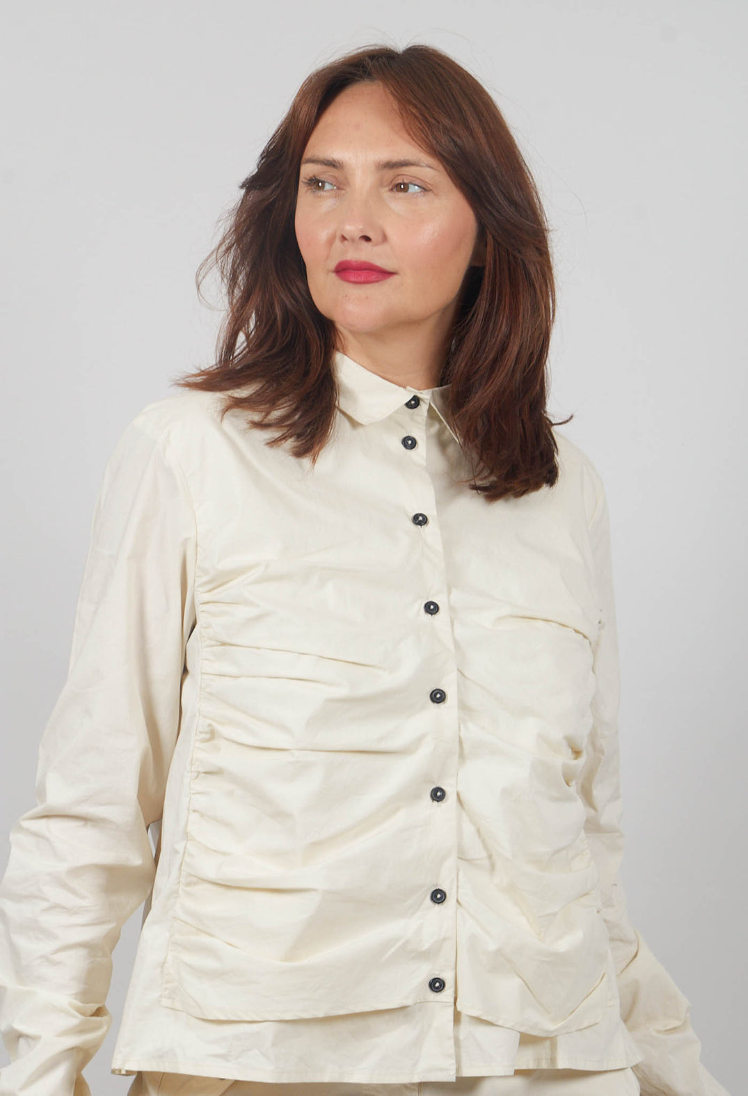 Ruched Cotton Shirt in Bone - 1230406