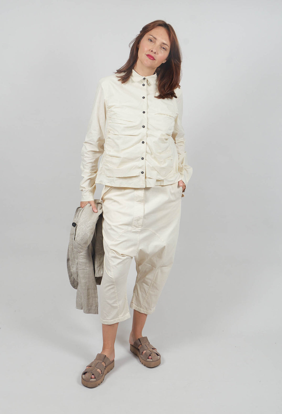 Ruched Cotton Shirt in Bone - 1230406