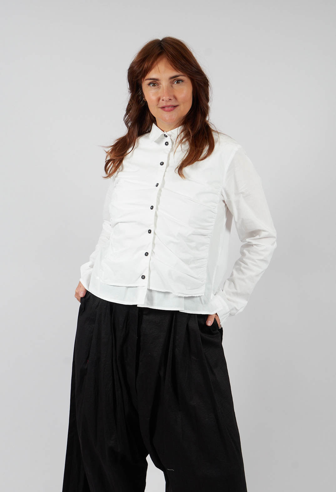Ruched Cotton Shirt in Ghost White - 1230406