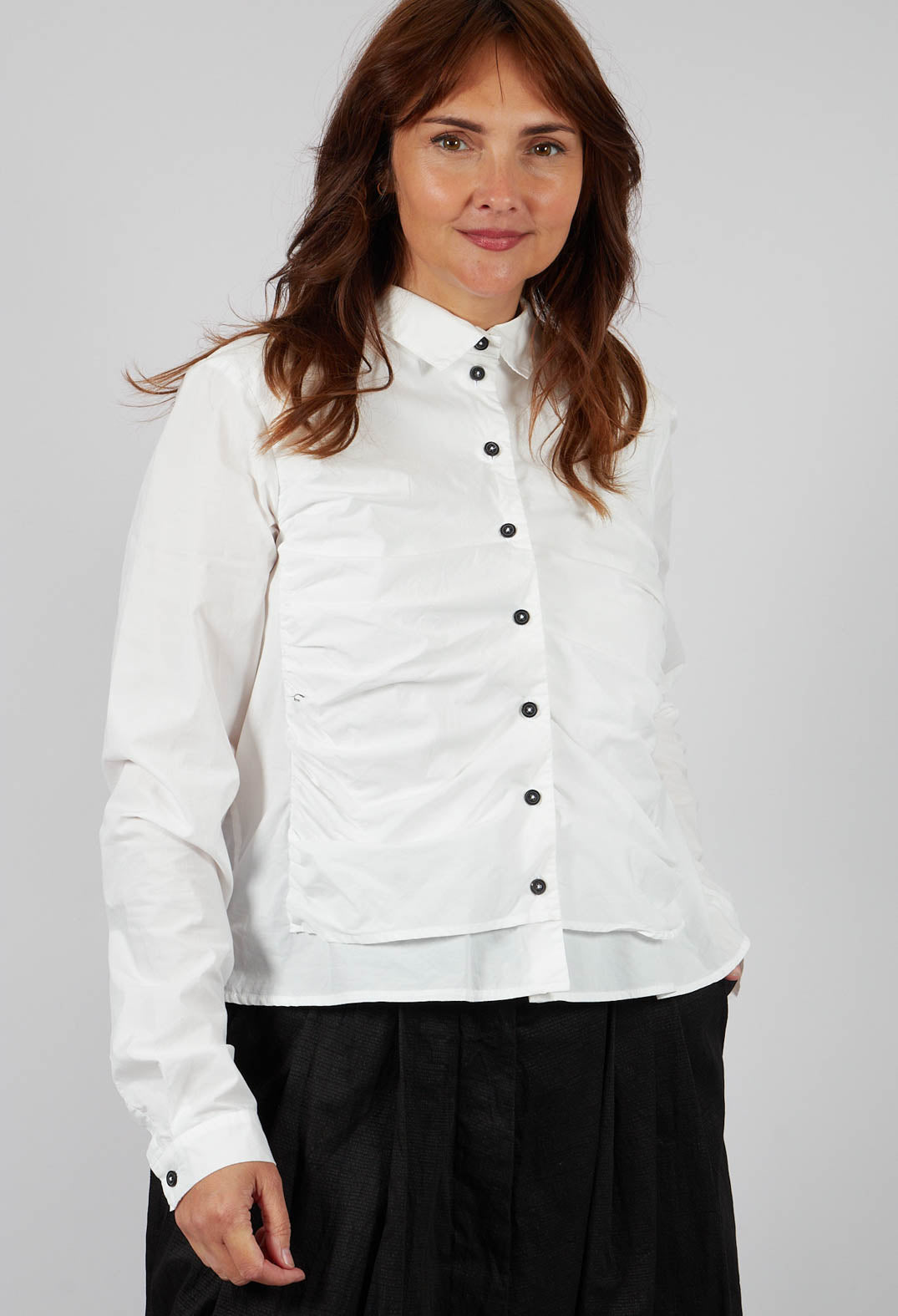 Ruched Cotton Shirt in Ghost White - 1230406