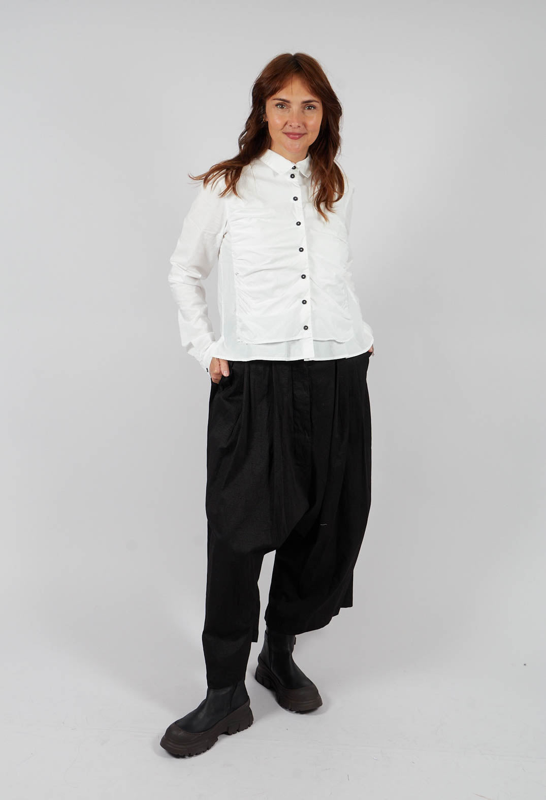 Ruched Cotton Shirt in Ghost White - 1230406
