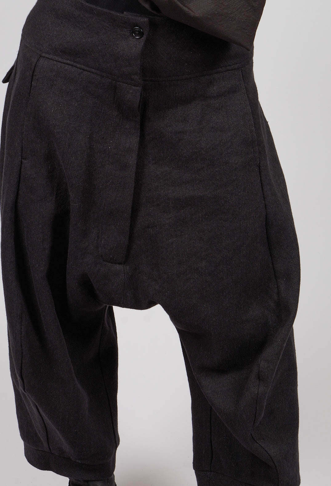 Ankle Cropped Drop Crotch Trousers in Black Mel - 1260110