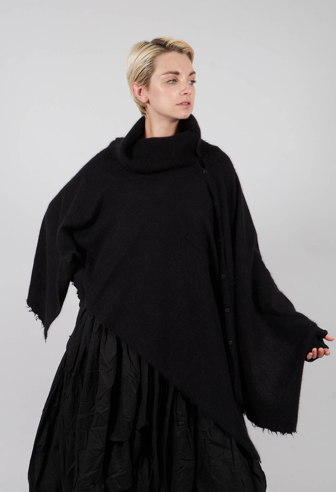 Button Through Cape in Black - 1337707