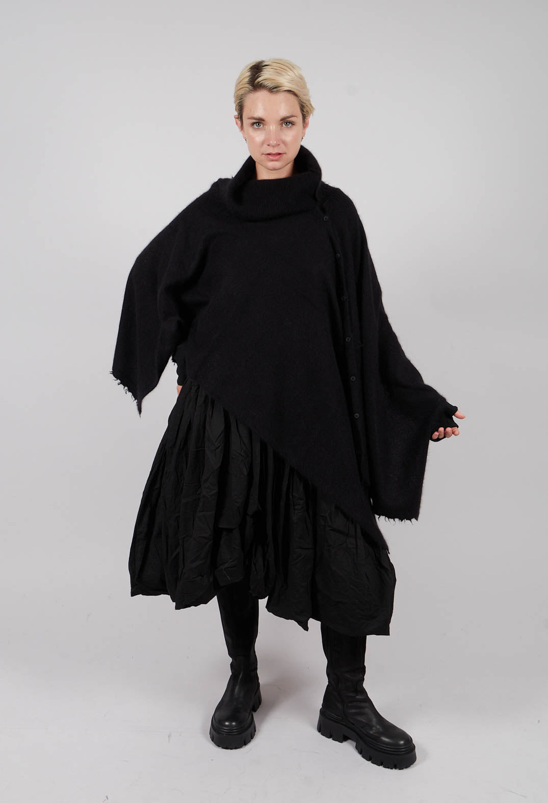 Button Through Cape in Black - 1337707