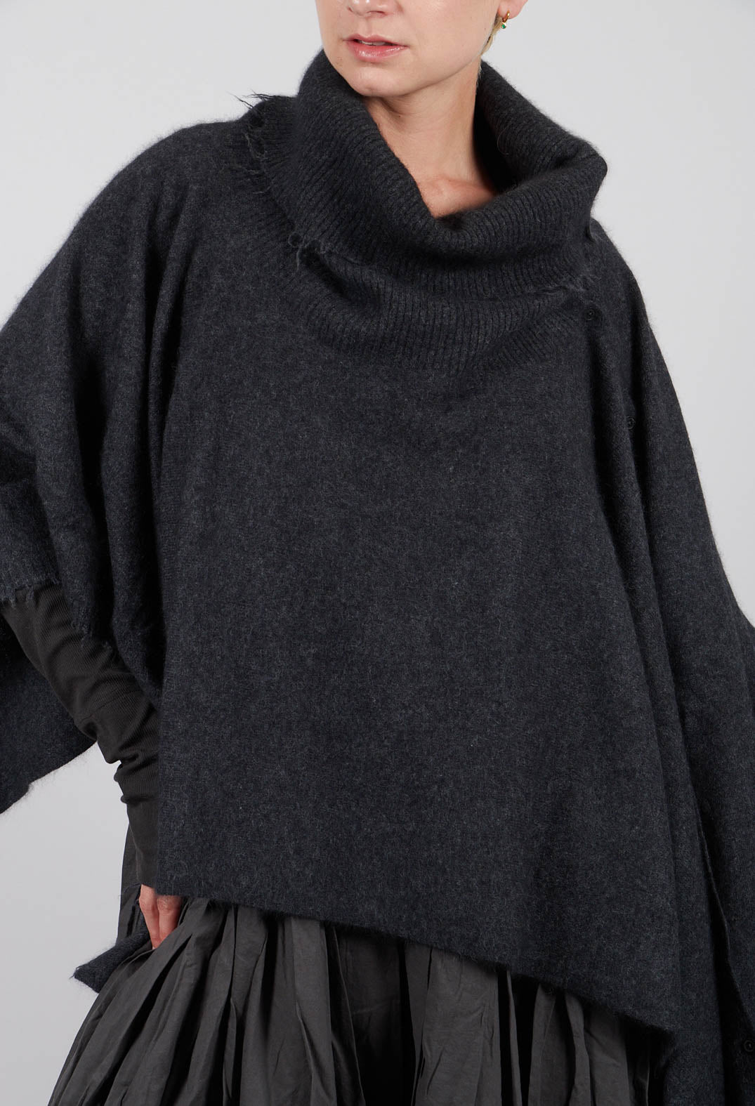 Button Through Cape in Crow Mel - 1337707