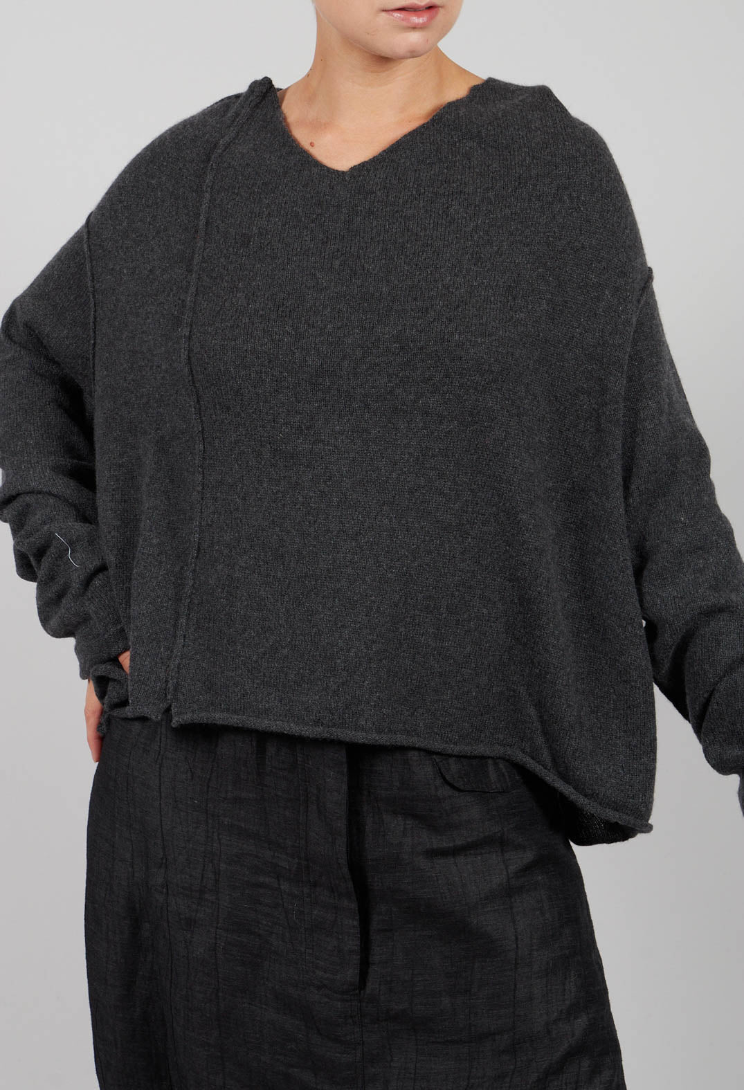 Longline Oversized Jumper in Crow Mel - 1440702