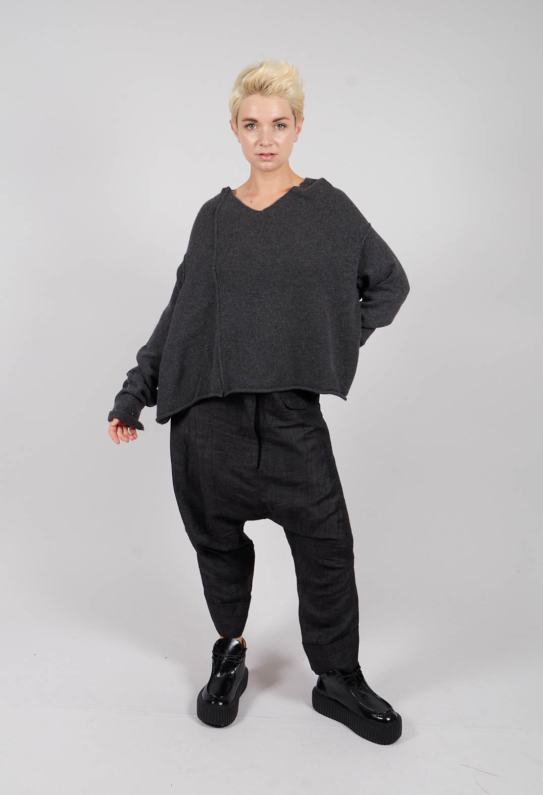 Longline Oversized Jumper in Crow Mel - 1440702
