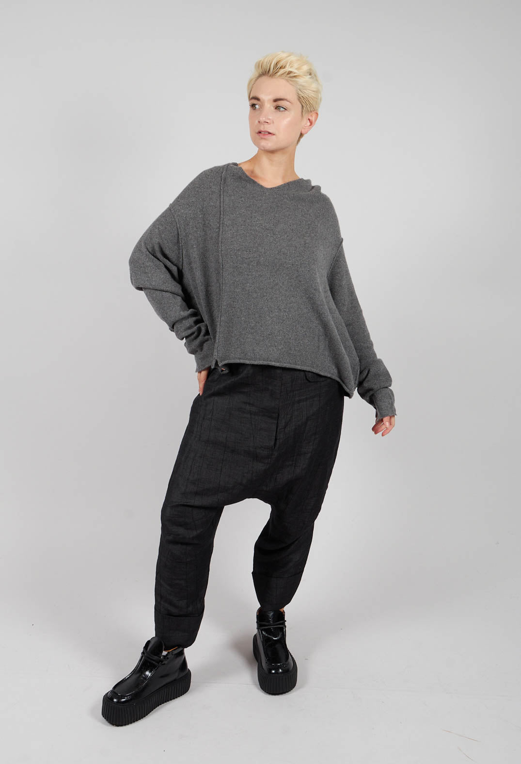 Longline Oversized Jumper in Crow Mel - 1440702
