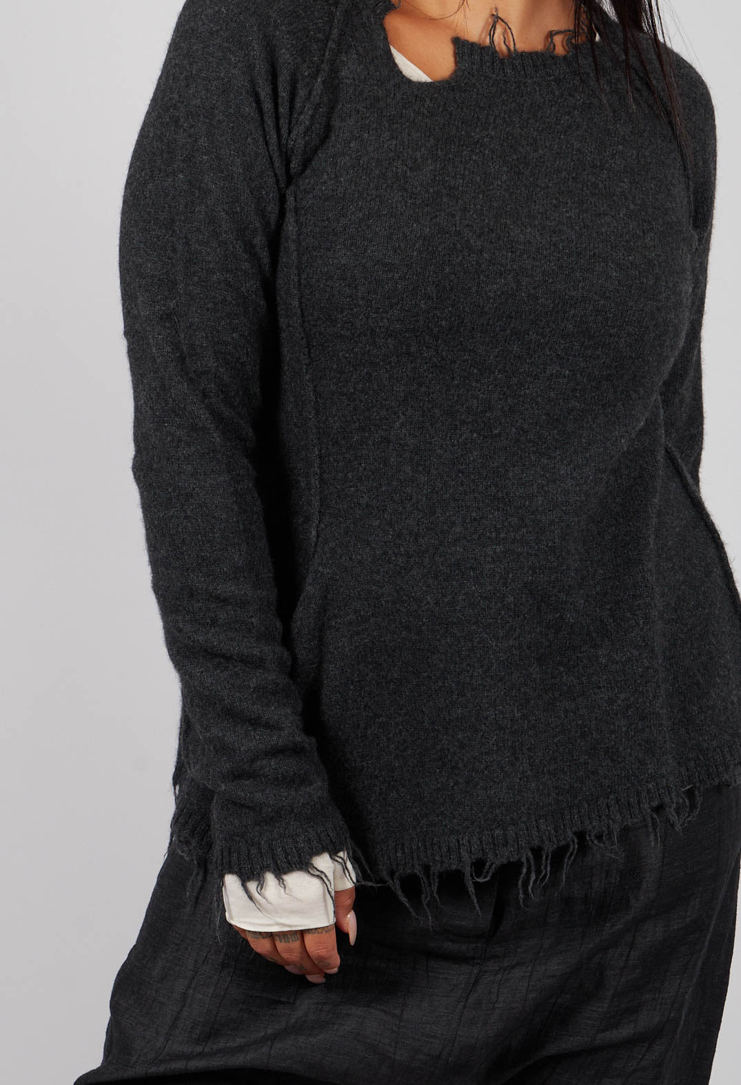 Jumper with Asymmetric Neckline in Crow Mel - 1530701