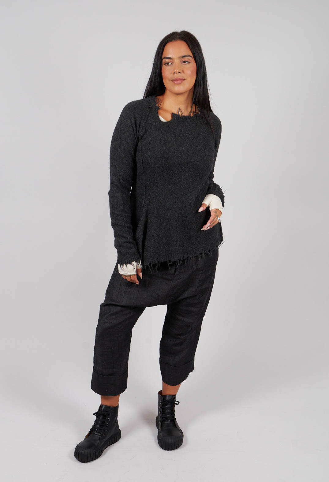 Jumper with Asymmetric Neckline in Crow Mel - 1530701